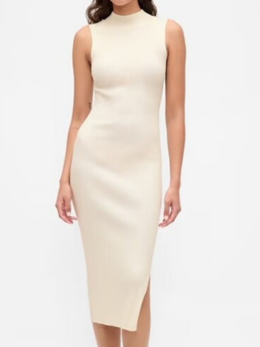 NWT - GAP Cotton Stretch Ribbed Sleeveless Ivory Midi Sweater Dress - Size XL